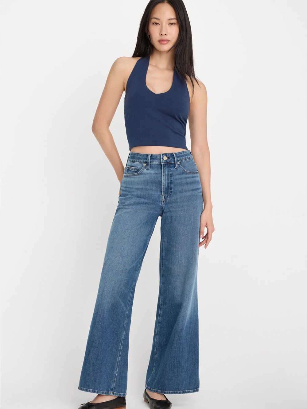 Good American Wide Leg High-Rise Jeans in Blue Wash